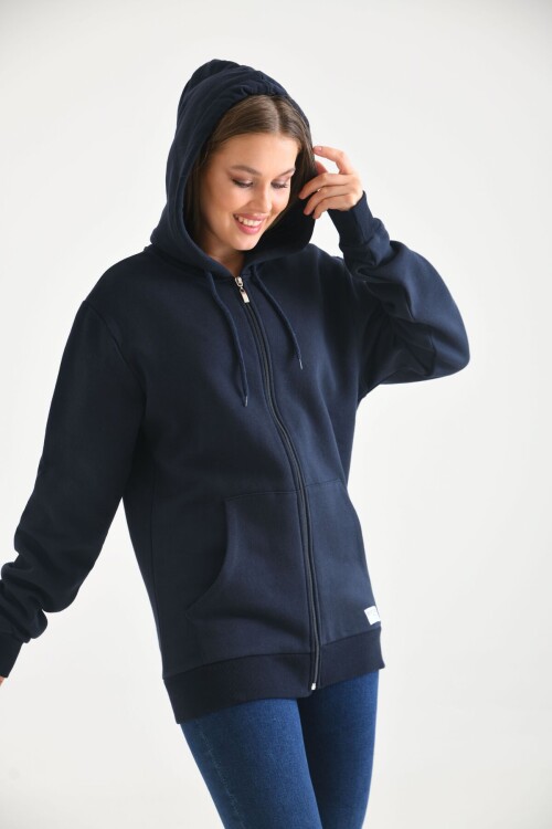 Navy Blue Hoodie and Kangaroo Pocket Detailed Sweatshirt