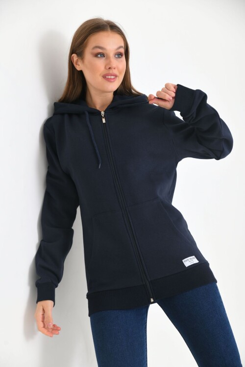 Navy Blue Hoodie and Kangaroo Pocket Detailed Sweatshirt