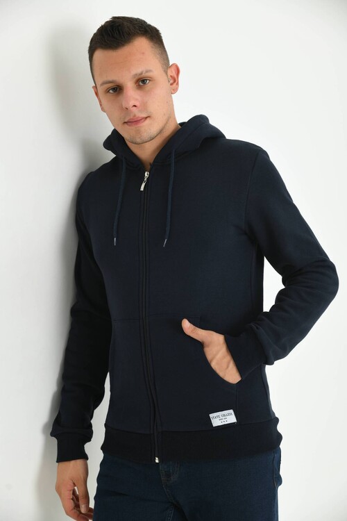 Navy Blue Hoodie and Kangaroo Pocket Detailed Sweatshirt
