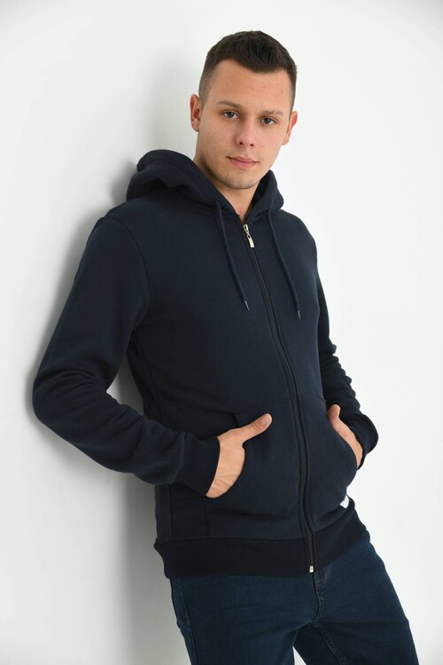 Navy Blue Hoodie and Kangaroo Pocket Detailed Sweatshirt