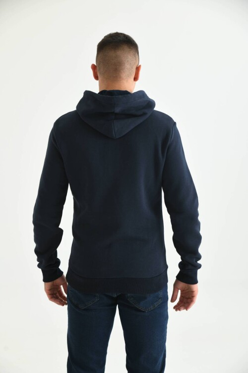 Navy Blue Hoodie and Kangaroo Pocket Detailed Sweatshirt