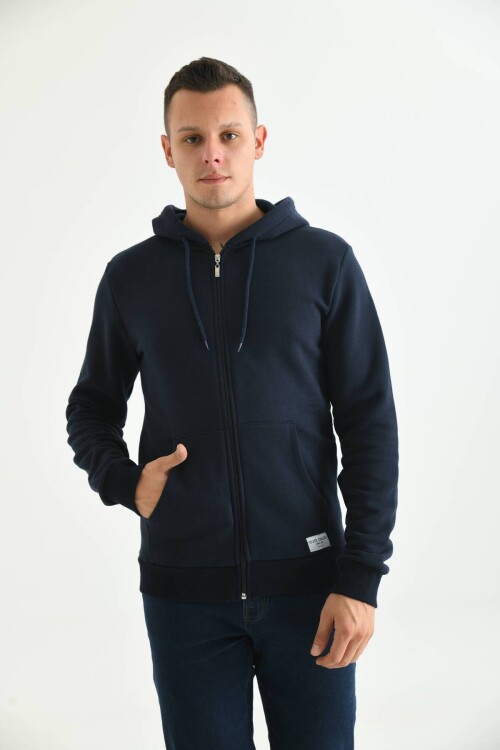 Navy Blue Hoodie and Kangaroo Pocket Detailed Sweatshirt