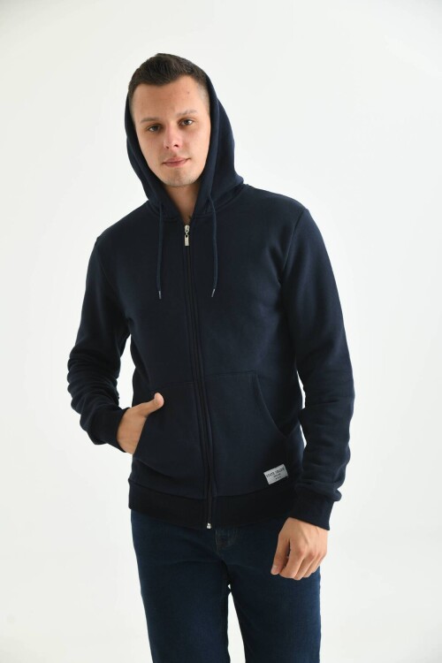 Navy Blue Hoodie and Kangaroo Pocket Detailed Sweatshirt