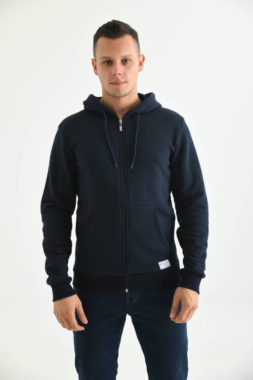 Navy Blue Hoodie and Kangaroo Pocket Detailed Sweatshirt