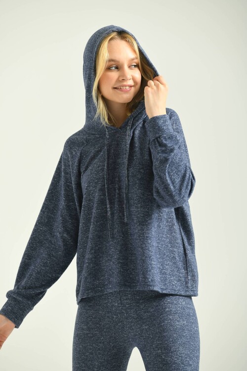 Navy Blue Hooded Knitted Sweatshirt