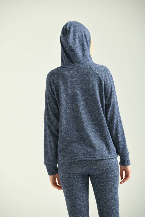 Navy Blue Hooded Knitted Sweatshirt