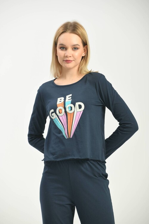 Lacivert Örme Baskılı Pijama Takımı