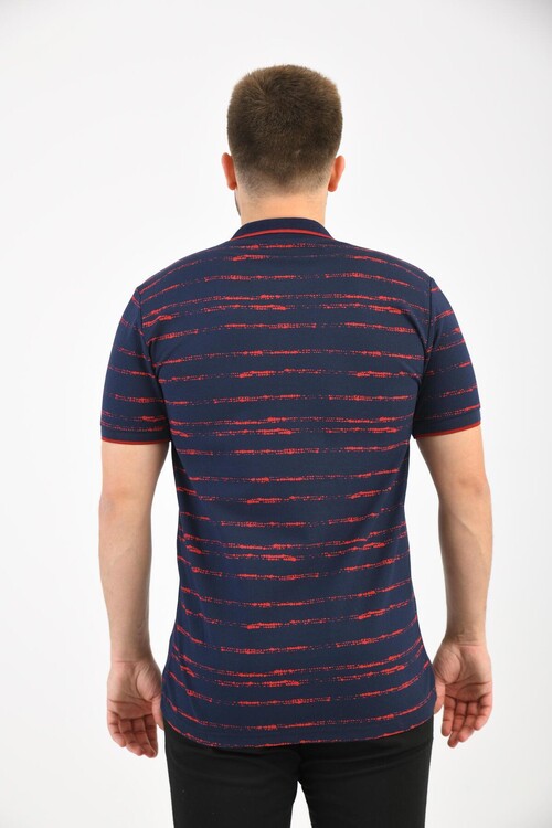 Navy Blue Polo Neck Printed Short Sleeve T-Shirt