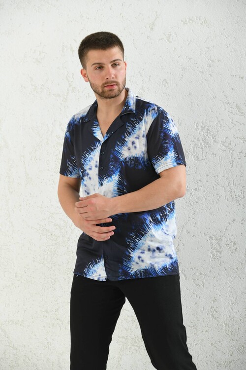 Navy Regular Fit Top Collar Shirt