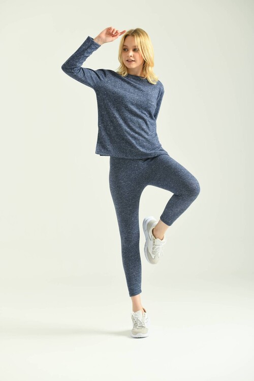 Navy Blue Side Slit Soft Knitted Pajamas Set
