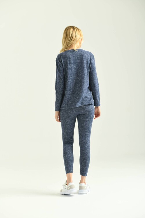 Navy Blue Side Slit Soft Knitted Pajamas Set