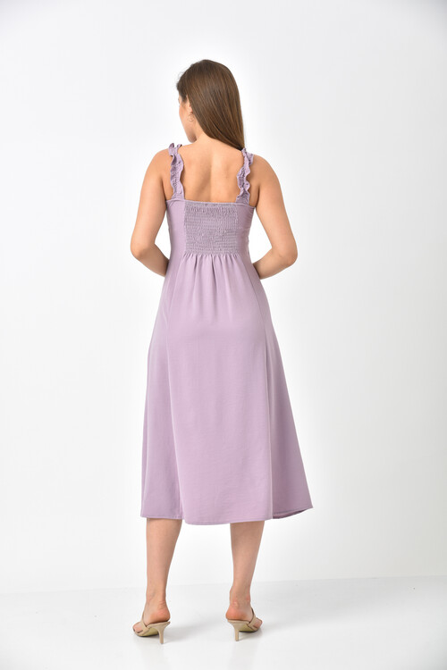 Lilac Strap Pleated Back Detail Slit Dress