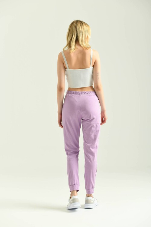 Lila Lastik Detaylı Örme Pijama Altı