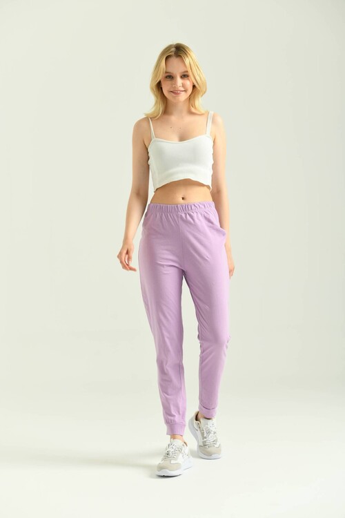 Lila Lastik Detaylı Örme Pijama Altı
