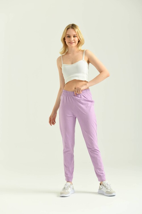 Lila Lastik Detaylı Örme Pijama Altı