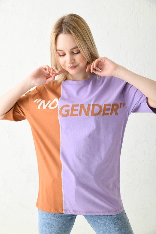 Lilac Oversize Printed Color Block Tshirt