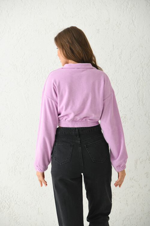 Lilac Polo Neck Crop Knitted Sweatshirt