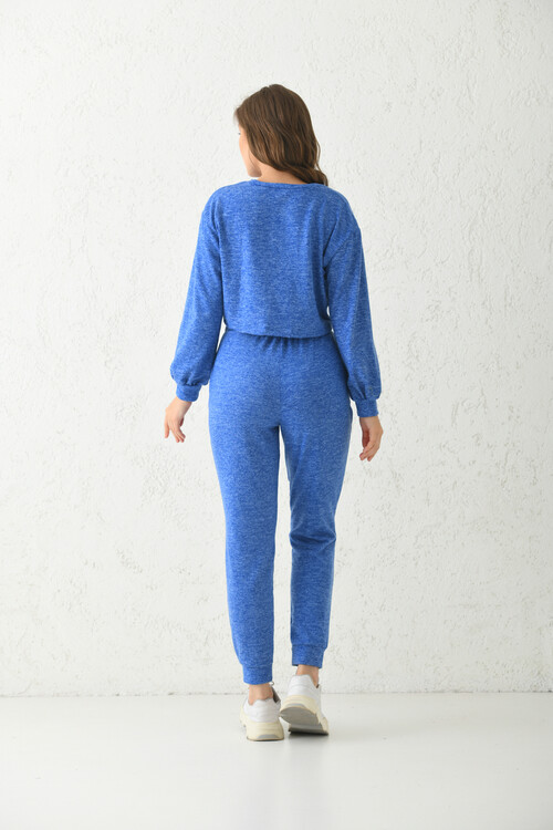 Mavi Yumoş Örme Kumaş Pijama Takımı
