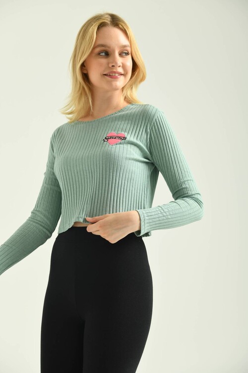 Mint Embroidery Detailed Camisole Knitted Blouse