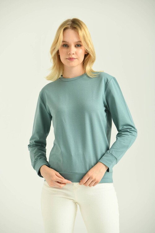 Mint Back Printed Basic Knitted Sweatshirt