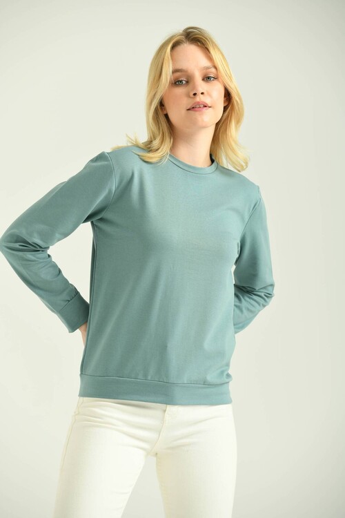 Mint Back Printed Basic Knitted Sweatshirt