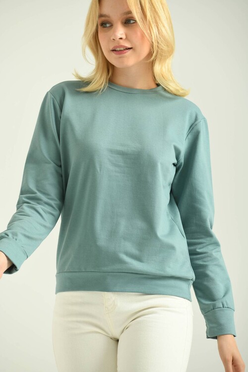Mint Back Printed Basic Knitted Sweatshirt