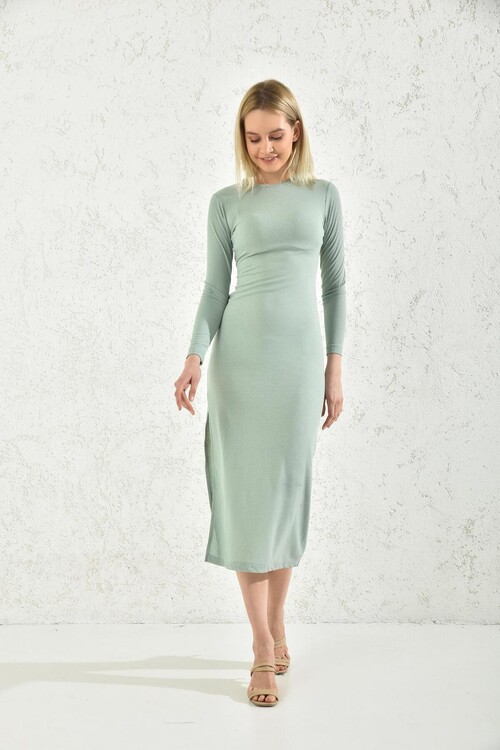 Mint Back Detailed Camisole Dress with Side Slit