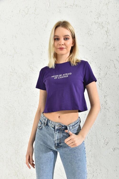 Purple Print Detailed Crop Blouse