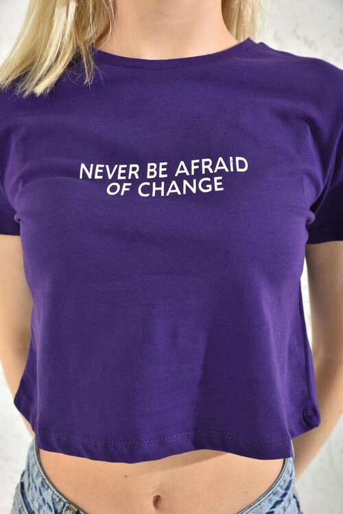 Purple Print Detailed Crop Blouse