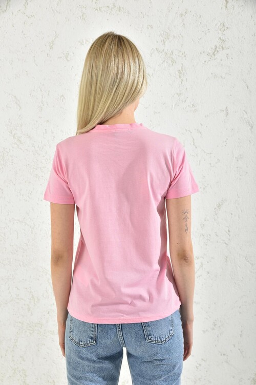 Pink Crew Neck Print Detailed T-Shirt