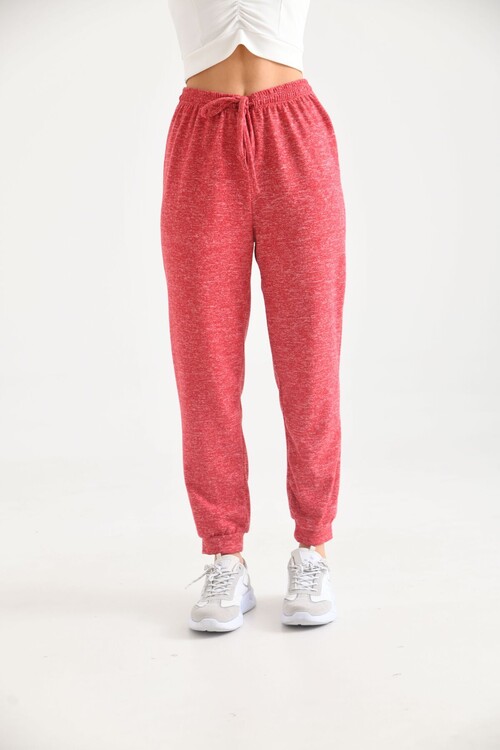 Pink High Waist Elastic and Tie Detail Soft Knitted Sweatpants