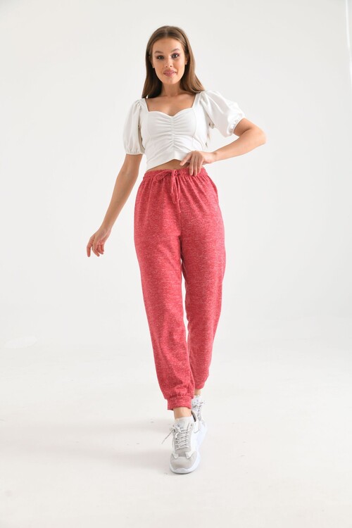 Pink High Waist Elastic and Tie Detail Soft Knitted Sweatpants