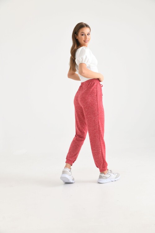 Pink High Waist Elastic and Tie Detail Soft Knitted Sweatpants