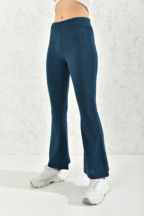 Oil Elastic Knitwear Flared Trousers