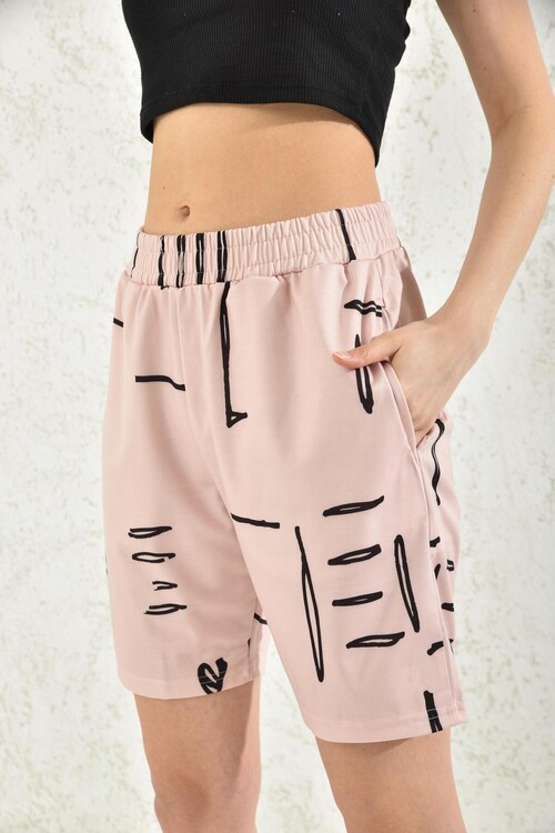 Powder Elastic Waist Patterned Shorts
