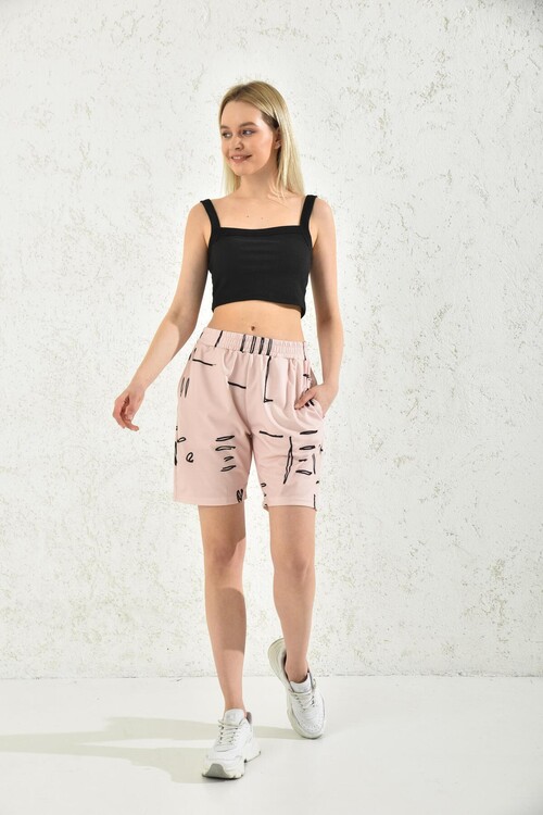 Powder Elastic Waist Patterned Shorts
