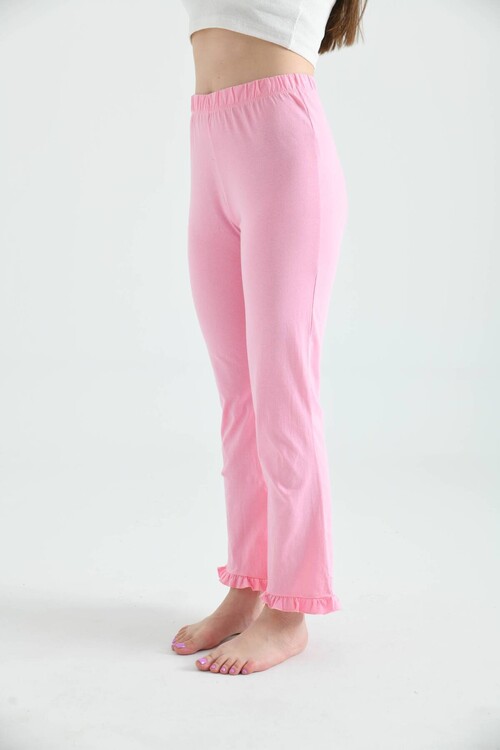 Pudra Beli Lastikli Paça Detay Örme Pijama Altı