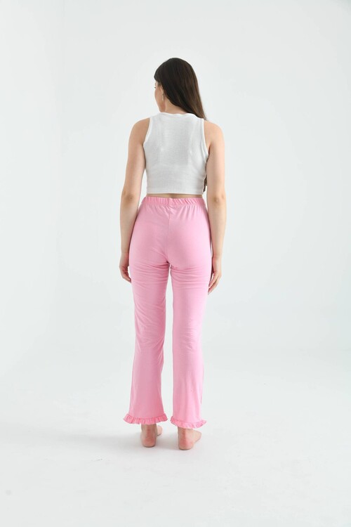 Pudra Beli Lastikli Paça Detay Örme Pijama Altı