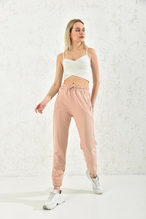 Powder Zipper Detail Blocked Two-Thread Sweatpants