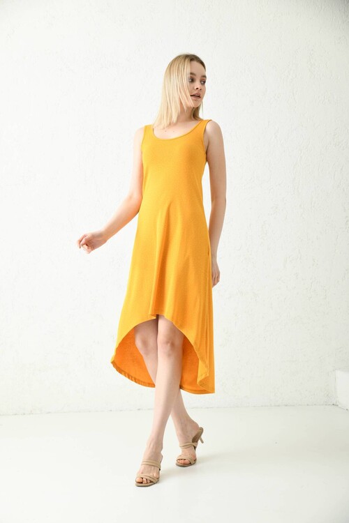 Yellow Strap Back Long Polka Dot Dress