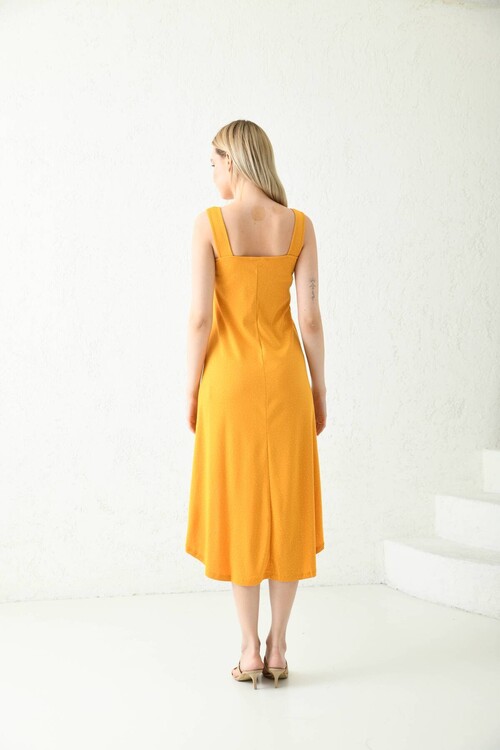 Yellow Strap Back Long Polka Dot Dress