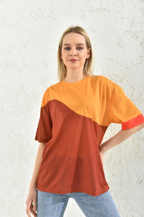Yellow Red Block Cycling Collar T-Shirt