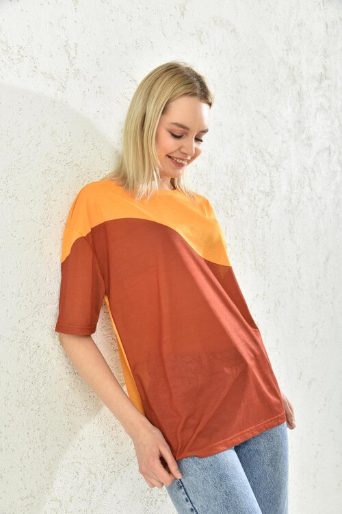 Yellow Red Block Cycling Collar T-Shirt