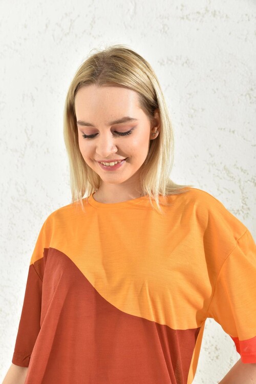Yellow Red Block Cycling Collar T-Shirt
