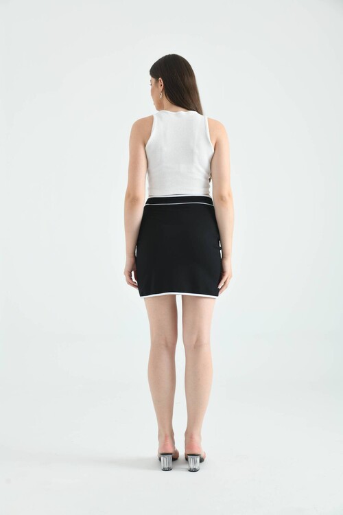 Black and White Striped Knitted Mini Skirt