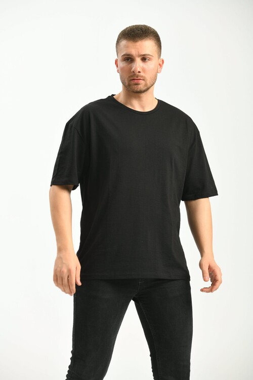 Black Crew Neck Short Sleeved Back Printed Relaxed Fit T-Shirt