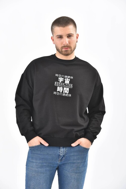 Black Crew Neck Front and Back Printed Sweatshirt