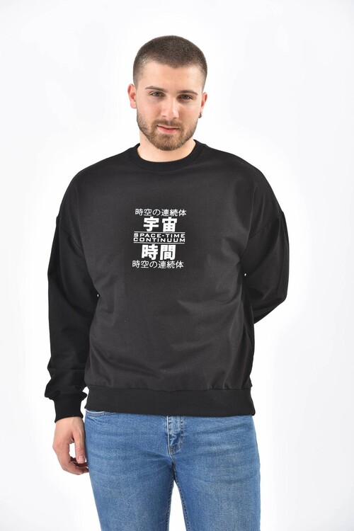 Black Crew Neck Front and Back Printed Sweatshirt