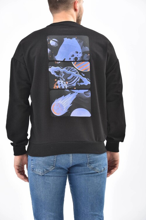 Black Crew Neck Front and Back Printed Sweatshirt