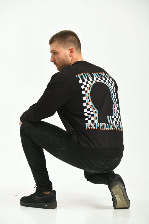 Black Crew Neck Long Sleeve Printed Owersize Sweatshirt